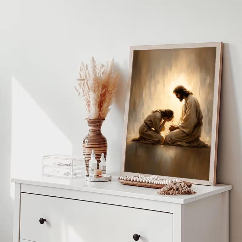 Unframed Canvas Art Featuring a Blessing Touch, Depicting a Sacred Moment. Perfect for Vintage Chic Home Decoration Ideal for Christmas And Halloween