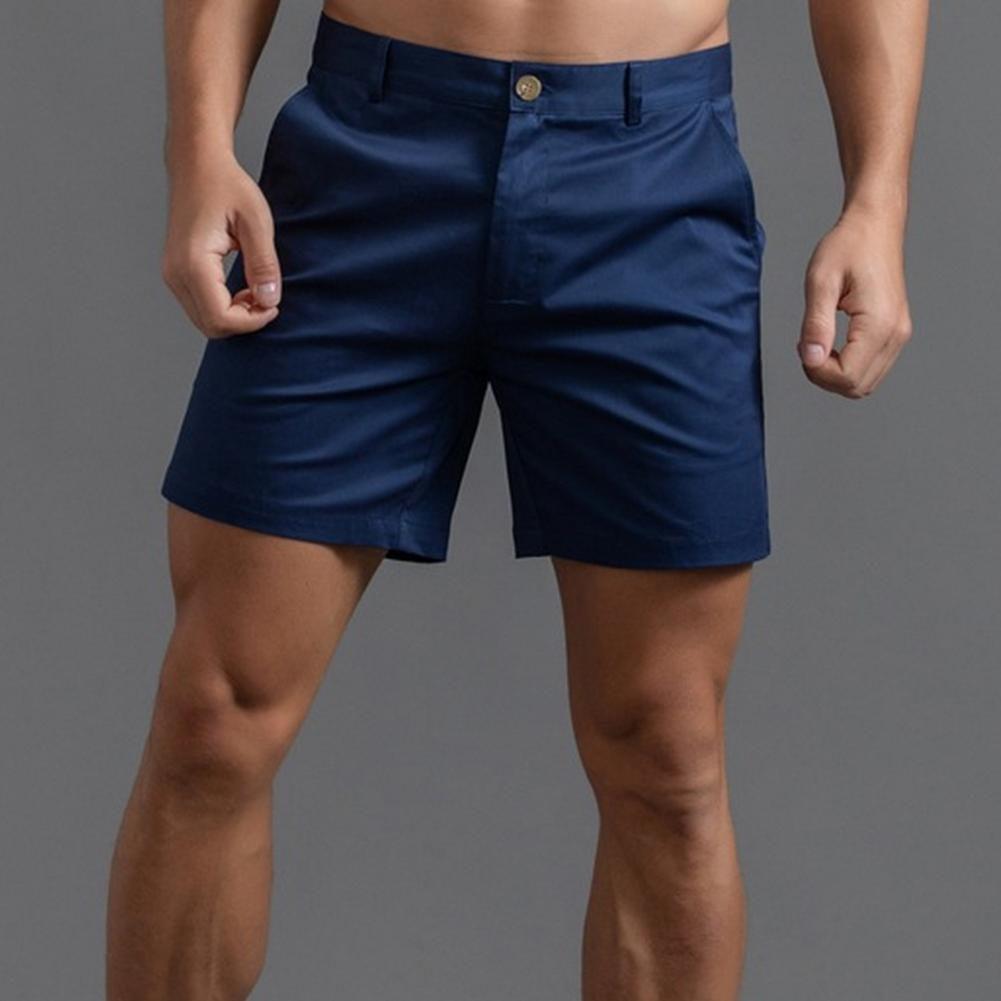 Men Summer Cargo Shorts Mid-rise Button Zipper Fly Pockets Shorts Solid Color Straight Leg Casual Short Pants Streetwear