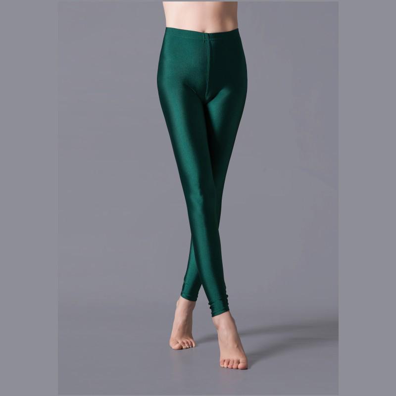 Glossy Fluorescent Leggings: Smooth, Solid Color Dance Performance Pants