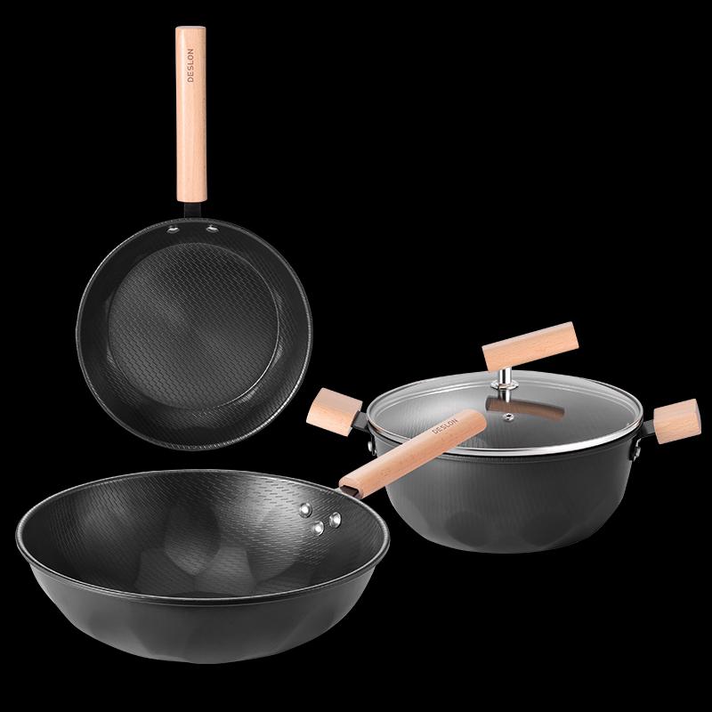 Deslang Uncoated Forged Iron 3-Piece Cookware Set