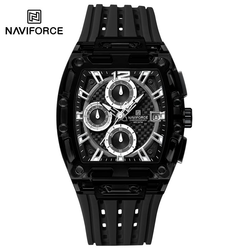 Naviforce 7105 Casual New Chronograph Mul-tifunction Watches Sports Silicone Man Transparent Case Wristwatch Relogio Masculino