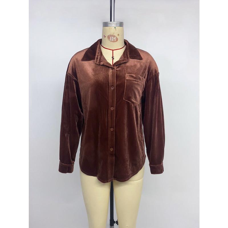 Women's Lapel Shirt Spring Autumn Long Sleeve Velvet Cardigan Top