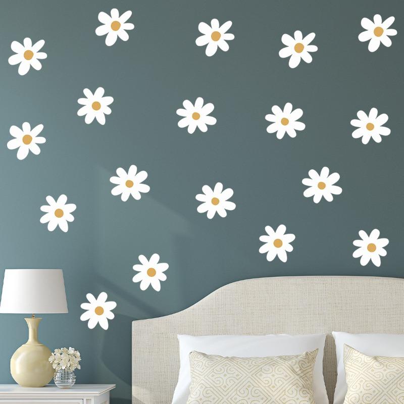 Floral Daisy Flower Wall Stickers Girls Room Decorative Wall Decals for Bedroom Living Baby Nursery Kids Room