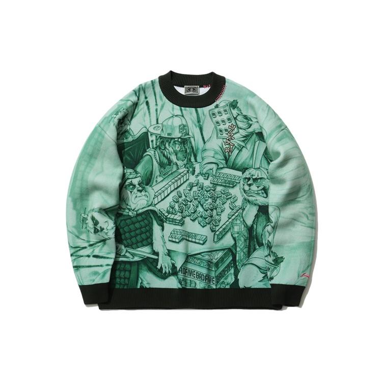 Li-Ning BadFive Graphic Crew Neck Sweater  Mint Green  Men s AMBR017-1 M