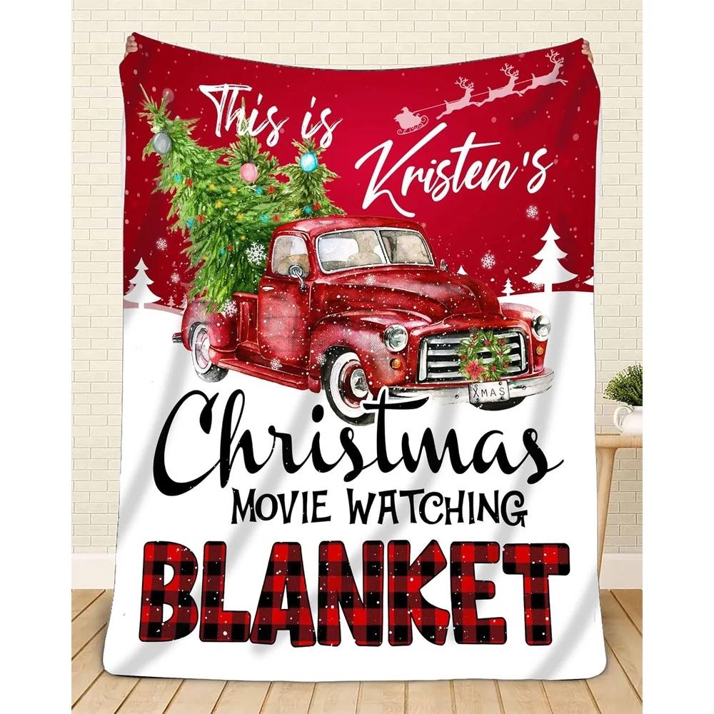 1pc Red Pink Christmas Blanket Gingerbread Man Santa Claus Print Skin-Friendly Blanket New for Home Christmas Decoration