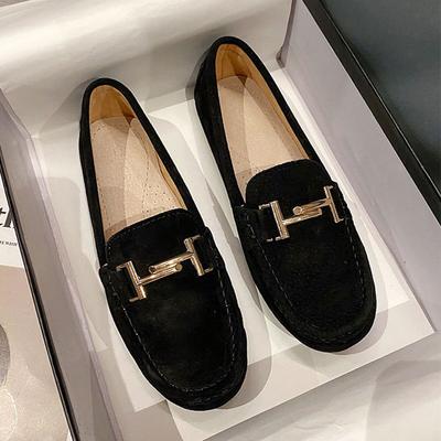 Fashion 2025 Brand Metal Buckle Mocasines Women Genuine Leather Shoes Pigskin Loafers Femmes Slip On Cow Suede Flats Woman Shoes Walking