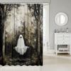Ghost Shower Curtain Haunted Forest Swing Scene Halloween Theme Spooky Art Bath Decor Waterproof Fabric Home Accessories