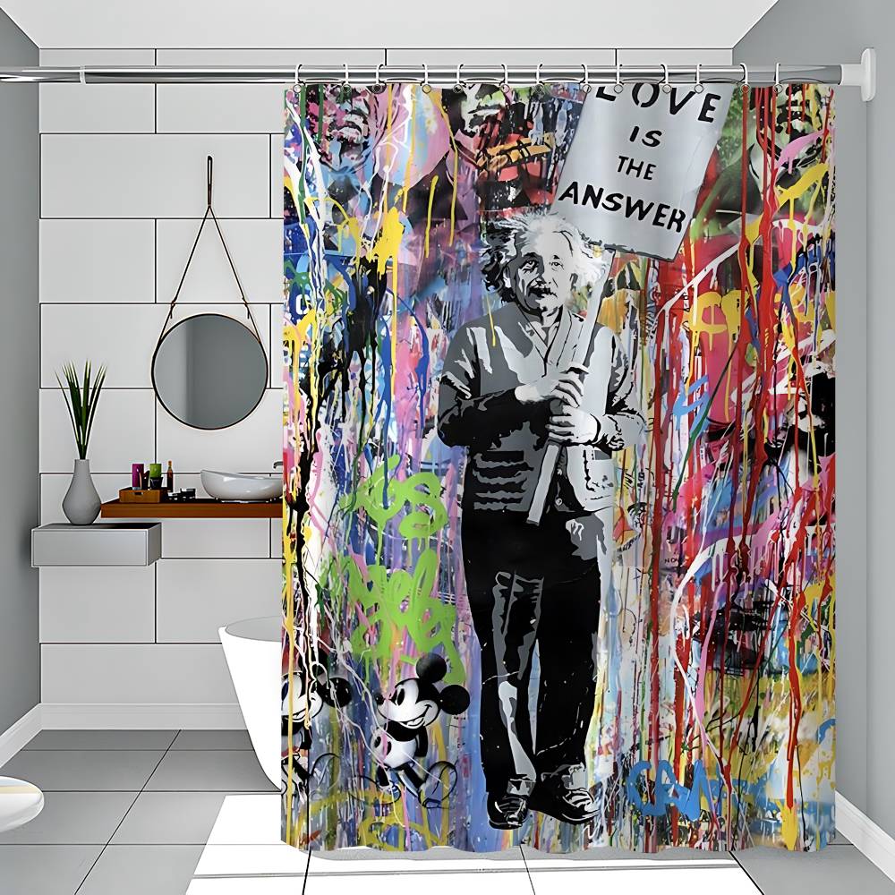 Perdea de duș Banksy Street Graffiti Peisaj de exterior Decor baie Vacanță de vară Perdea de baie din poliester cu cârlige