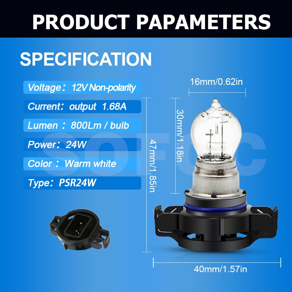 SOFOC PSR24W Car Signal/Auxiliary Lights DRL Fog Lights Brake Reverse Lights etc 24W Warm White 2pcs