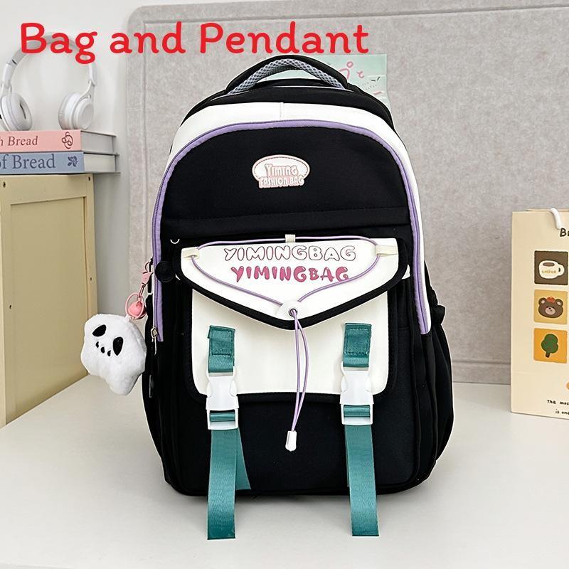 Cute Color Blocked Letter Printed Student Leisure Backpack With Pendant Plush