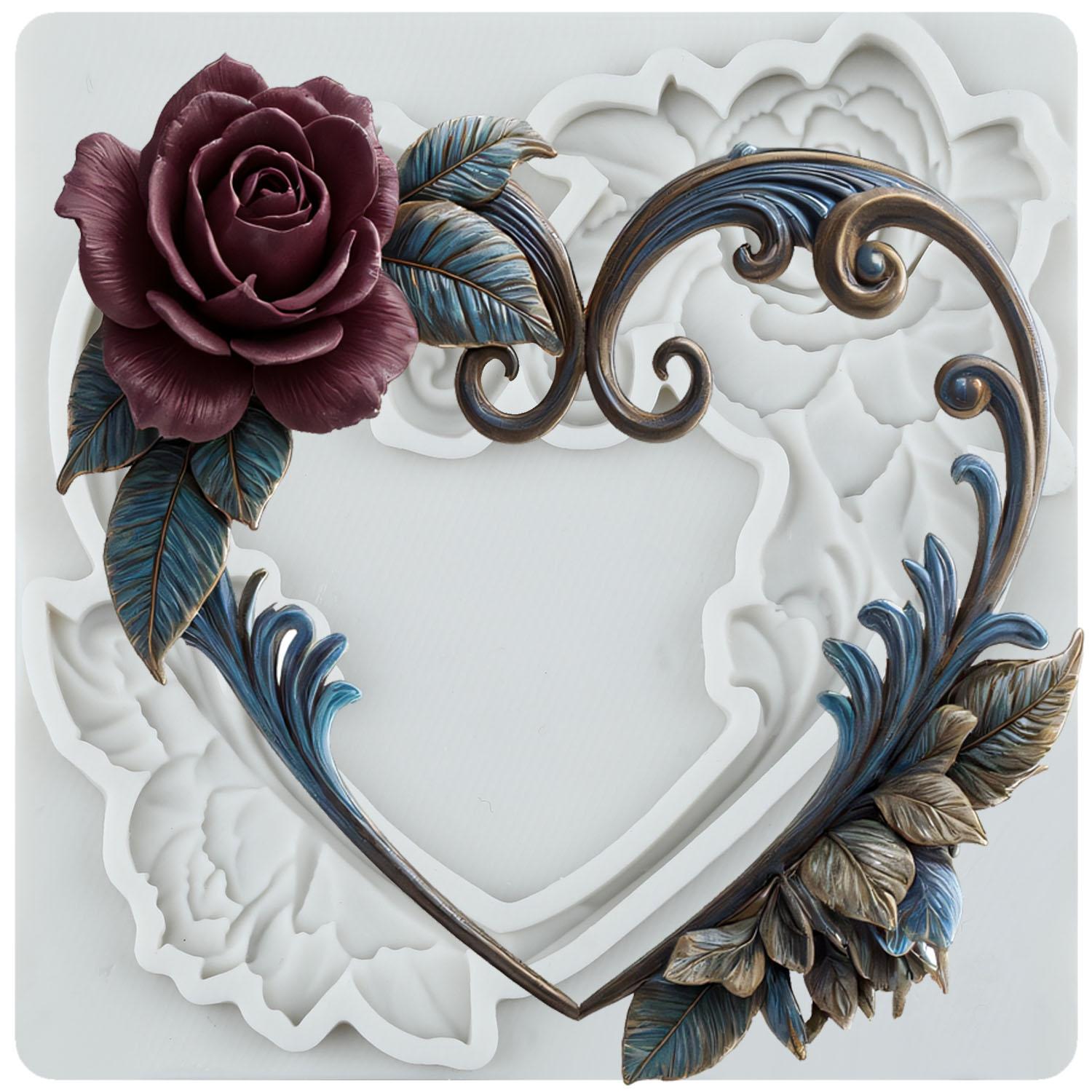 

Силиконовая форма Рамка из роз Сердце Гирлянда Формы для мастики Инструменты для украшения торта Тематический торт Десерт Украшенный Шоколадная форма для конфет серый