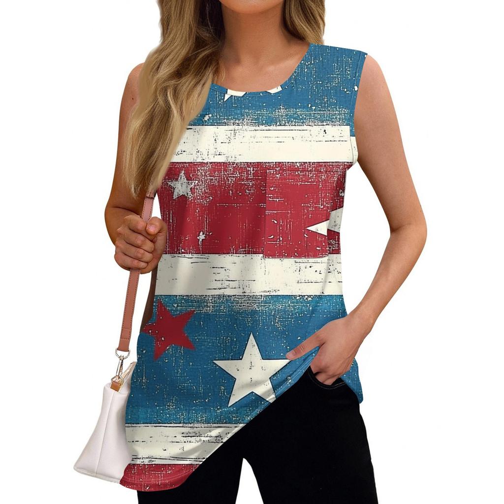 Women's Fashion Independence Day Printed Sleeveless T-Shirt Top