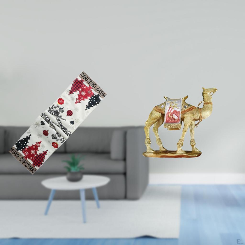 Festive Winter Table Runner And Camel Figurine Ornament for Seasonal Holiday Decor Reusable Xmas
