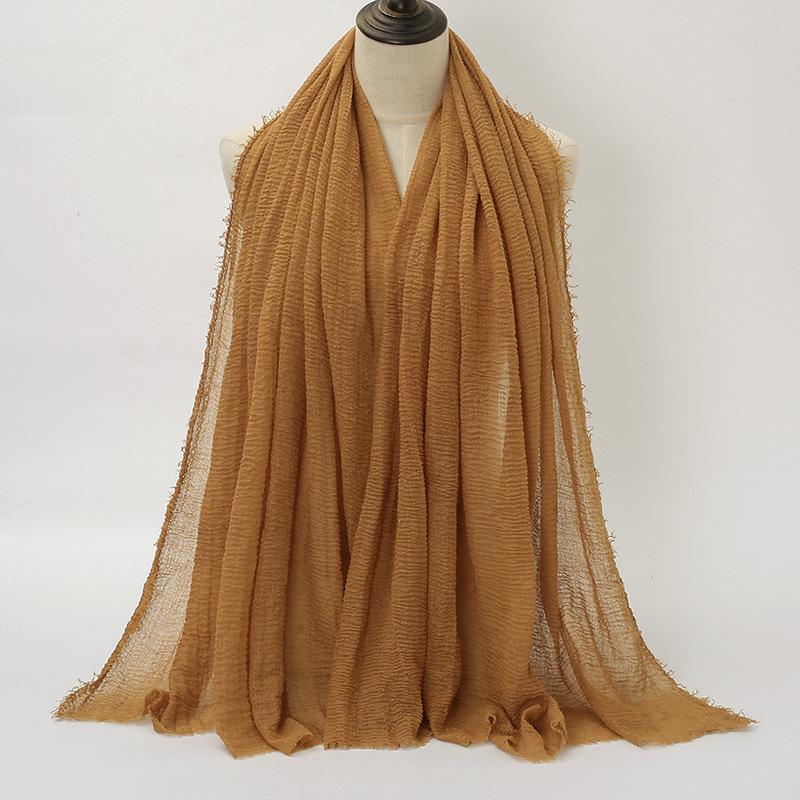 New Style Wrinkled Cotton Scarf with Fur Edge and Rayon, Large Solid Color Women's Headscarf BS414
