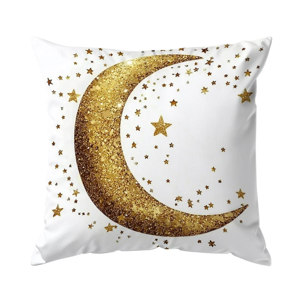 Short Plush Material Pillowcaseramadan Decoration Pillow Cover Crescent Moon Fasting Lamp Pattern Printing Home Room Living Room