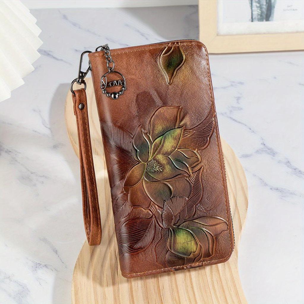 Retro Geldbörse Lang Geprägt Wechselgeldbeutel Reißverschluss Geldbörse Muster Mehrkartenfach Clutch Tasche Handy Tasche Geldbörse