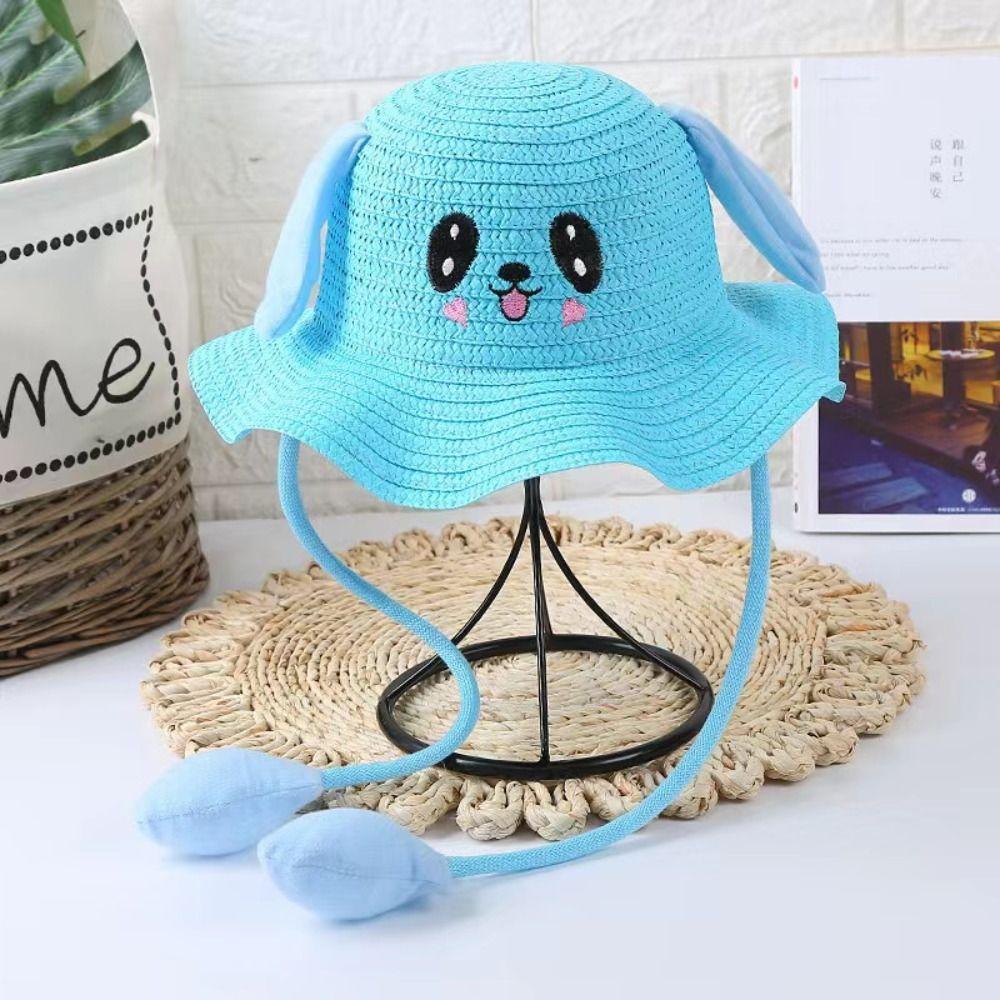 Sunscreen Rabbit Ear Sunshade Straw Hat UPF50+ Ear Moving Bunny Sunshade Hat Bucket Hat Costume Accessories Children Straw Hat