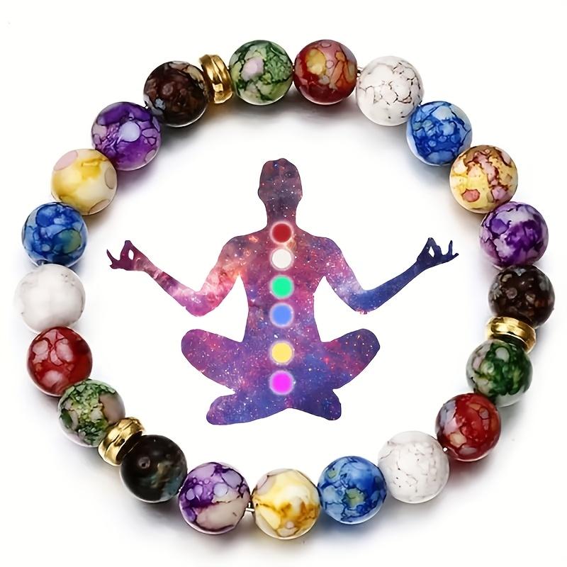 1PC Colorful Beaded Bracelet - Natural Colored Gemstone Beads with Gold Spacers for Yoga Meditation and Energy Balance Mental Health Jewelry