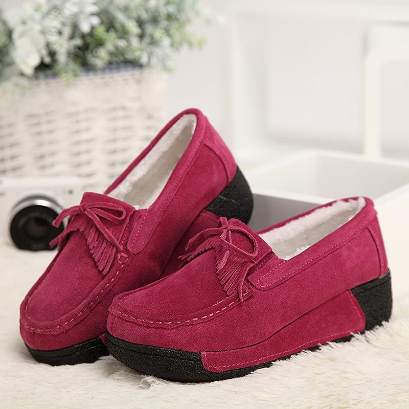 

2021 spring and winter soft-soled Doudou shoes muffin one-pedal casual lazy shoes velvet women s shoes 41