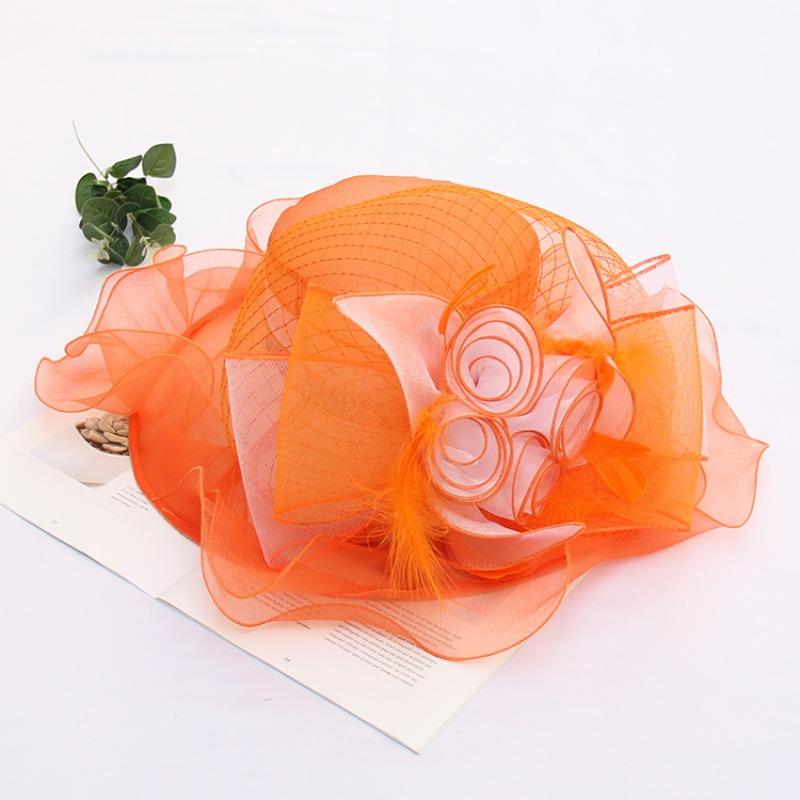 Fashion Flower Fascinator Hats For Women Ladies Kentucky Derby Wide Brim Wedding Church Organza Sun Hat Elegant Large Fedoras