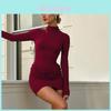 Sexy Streetwear Dress With Long Sleeves And Ruched Design For Youth Casual Wear