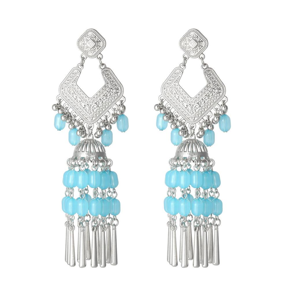 Bohemian Ethnic Style Long Beaded Tassel Drop Earrings