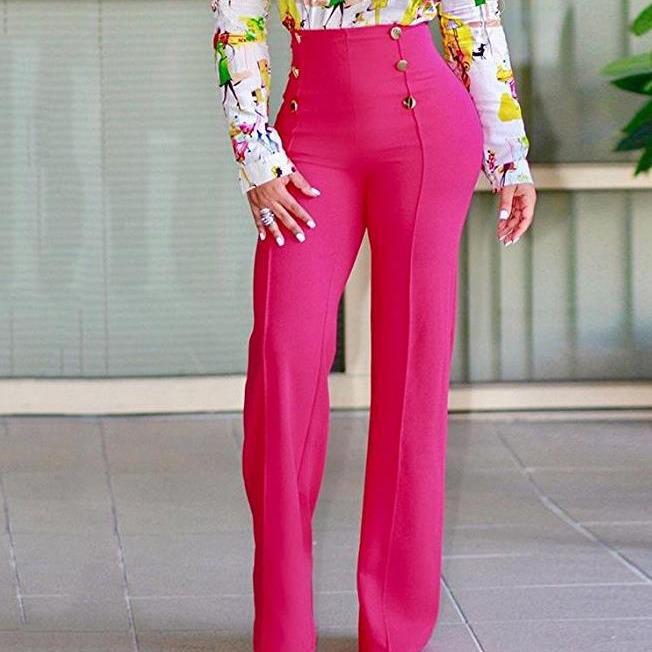 

2023 Women s European & American Fashion Slimming Double-Breasted Flared Pants with Micro-Elastic and Optional Color. Large чорний