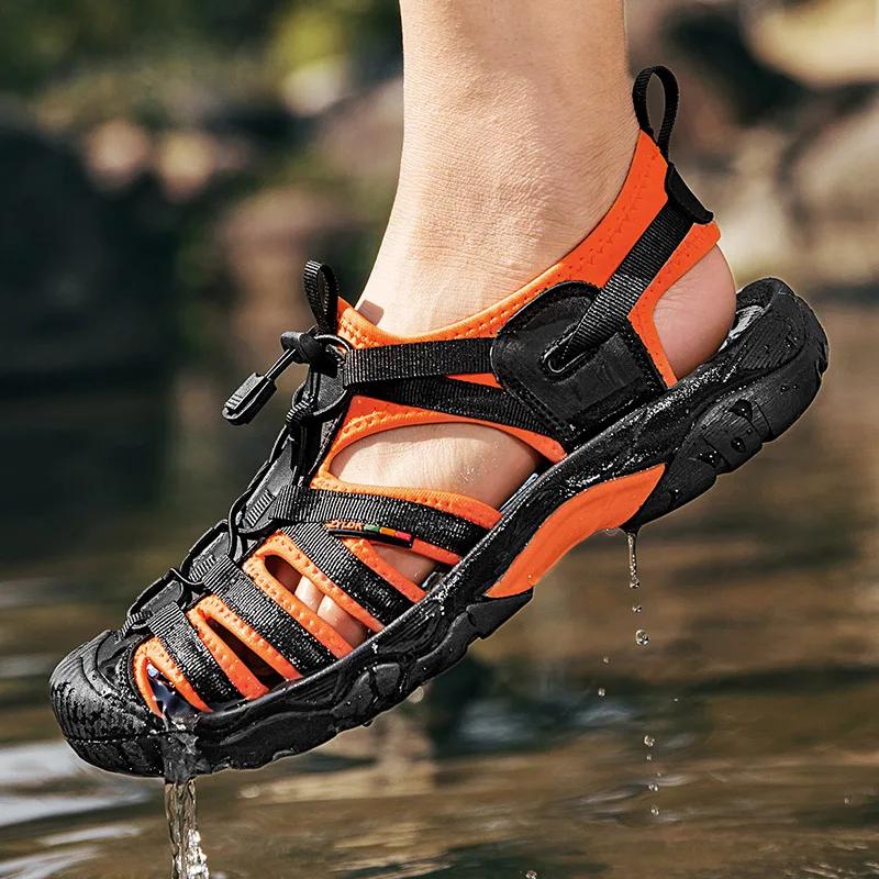Fashion New Summer Genuine Leather Men Sandals Fashion Design Breathable Casual Shoes Men Soft Bottom Outdoor Beach Sandals Big Size 48
