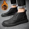 Autumn and winter new fashion casual cotton Martin boots men's mid-top lace-up platform leather shoes outdoor warm tooling boots