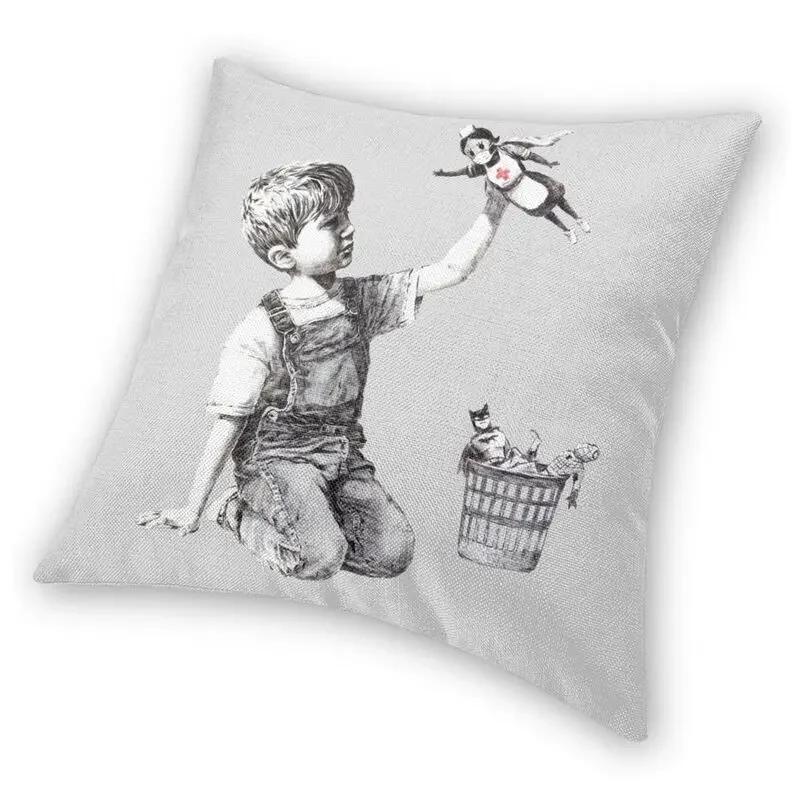 Classic Banksy Street Graffiti Pop Art Square Throw Pillow Case Home Decorative Girl With Red Balloon Cushion Cover For Sofa Car