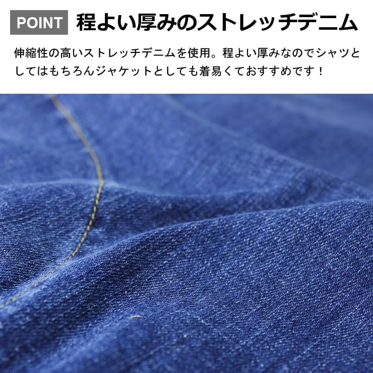 Gym Master 10oz Stretch Denim Katsuragi Shirt Jacket for Men and Long Round G221718 & Women, Casual, Outdoor, Sleeve, Collar, Outerwear, Fall, Winter,