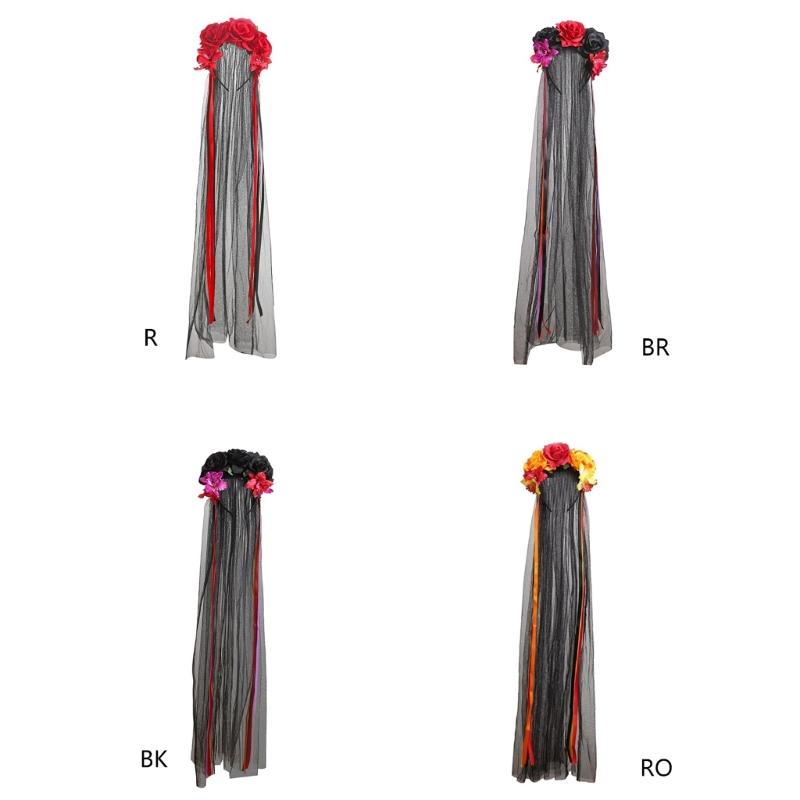 Gotisches Blumenhaarband mit Schleierband für Frauen Cosplay Party Kostüm Tag der Toten Kopfschmuck Feiertagsaccessoires