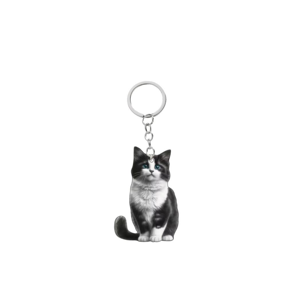 Cute cat keychain, acrylic circular ring accessories, 2D flat double-sided printed pendant
