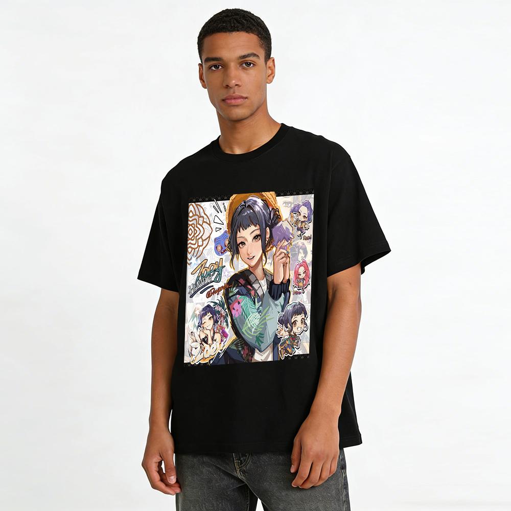 Anime Girl Print Casual Top Trendy Cartoon Style Loose Fit Unisex T-Shirt For Teens Adults Pure Cotton T-shirt