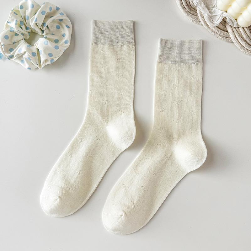 

Female Summer Thin Style Bow Hollow Mesh Ballet Style White Tube Stack Socks 1 pair