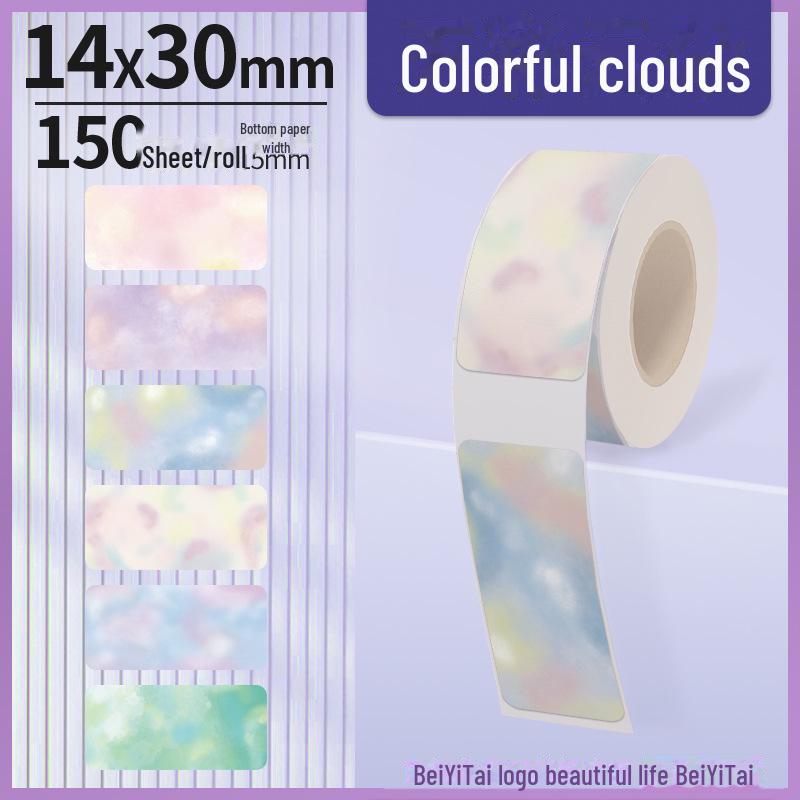 

Термобумага для этикеток Yakelai D30/D35 для Ningyou P11, Jiabo B100 и Jingchen B11 — небольшие этикетки для печати на грейпфрутах HP2S. 14*30mm*150 colorful clouds