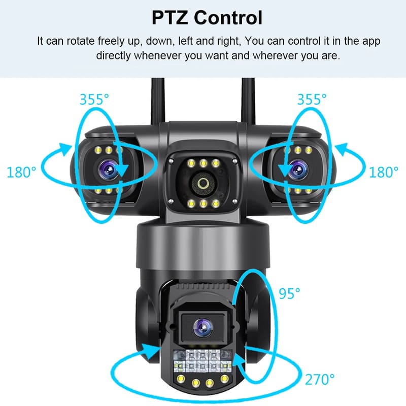12MP Drievoudige Schermen IP66 Buiten HD Nachtzicht Ai Menselijke Detectie WiFi Bewakingscamera V380 Pro 4G SIM-kaart IP Beveiligingscamera