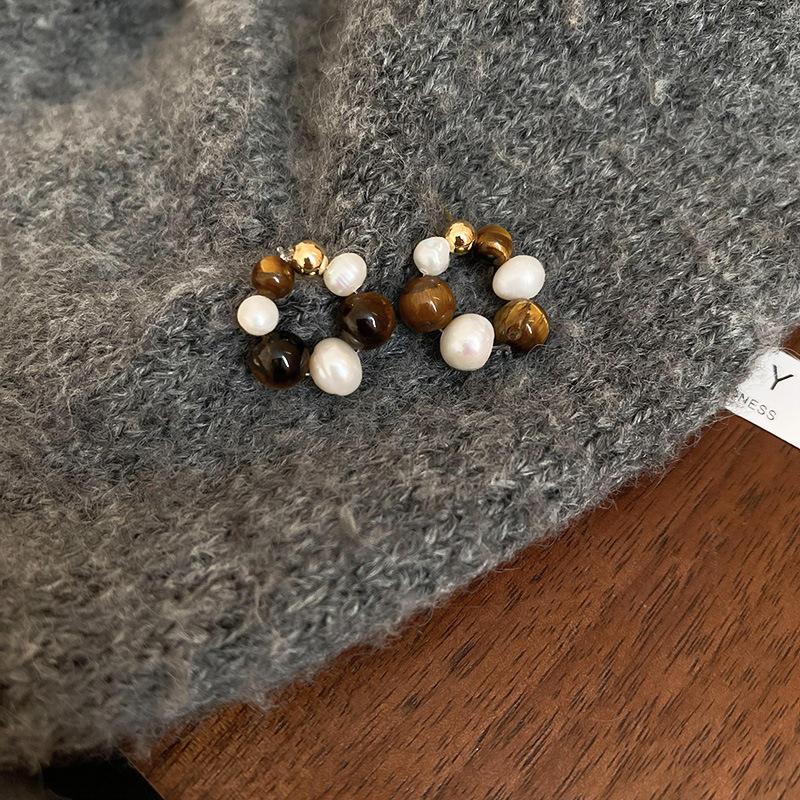 Maillard Tiger's Eye Stone Retro Stud Earrings 2025 New Popular Light Luxury Earrings Unique Earrings Women