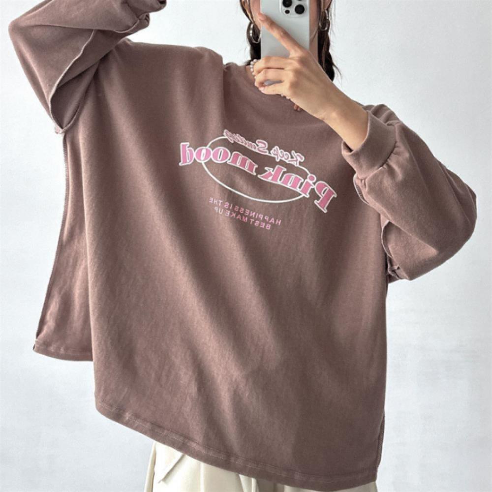 New Arrivals Open Run Women Oversized Round Neck Long Sleeve T shirT ouTsTiTch