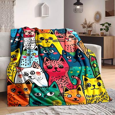 1 stuks Kleurrijke Katten Deken Warm, Gezellig En Zacht, Geschikt voor Banken, Bedden, Auto's En Kantoor Gebruik. Perfect voor Kamperen En Reizen, Waardoor Het een Geweldig Cadeau Is
