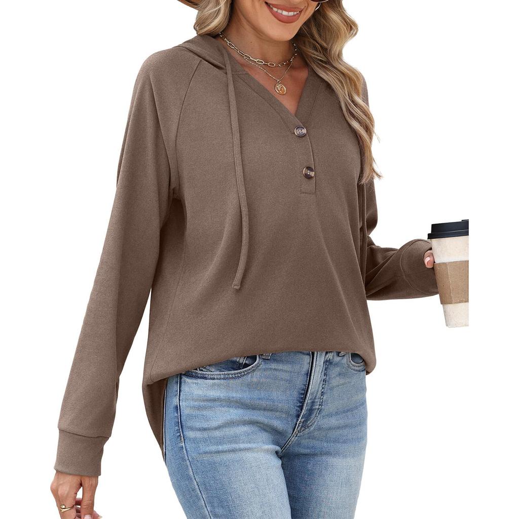 Women's Fashion Casual Hooded Drawstring Solid Color Sweatshirt