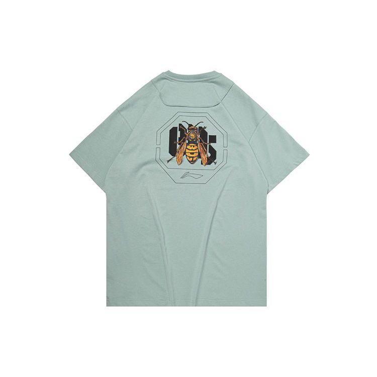 Li Ning Bad Five Multi Pocket Sports Basketball Series Round Neck Loose Sports T-Shirt Men Tops Gray-Mist-Green AHSQ307-5