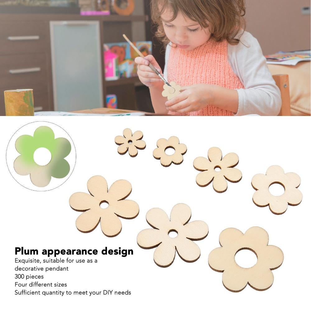 300Pcs Plum Blossom Shape Flower Wooden Embellishments Floral Wood Ornaments  For DIY Projects