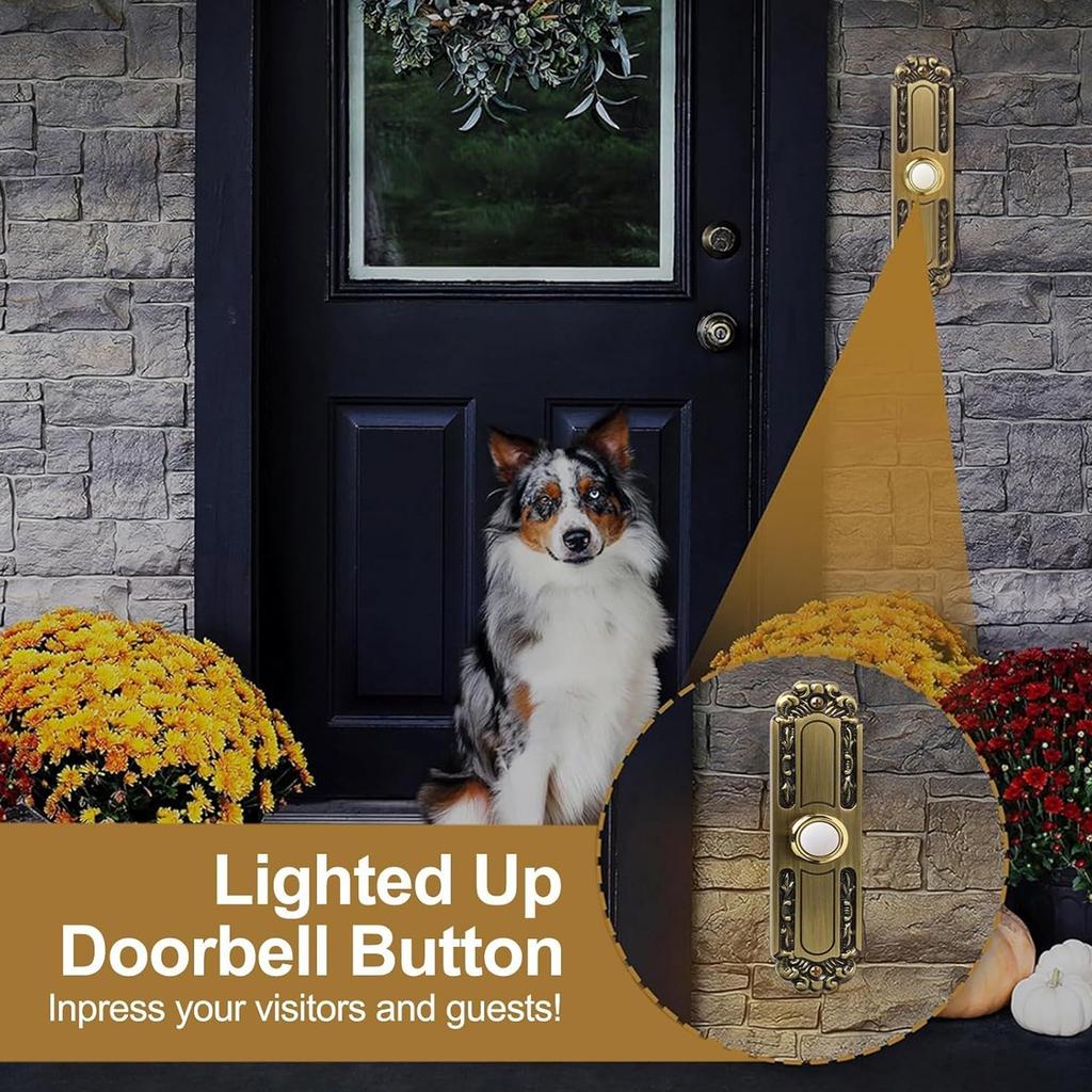 Oversized Weatherproof Doorbell Switches Solid Brasses Constant LED Light Easyly Installation For Home Front Door
