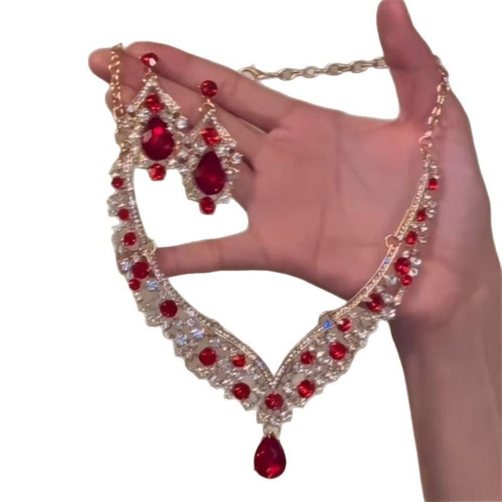 Rhinestone Bridal Jewelry Set Baroque Style Pearl Necklace Trendy Necklace Earring Set Girls