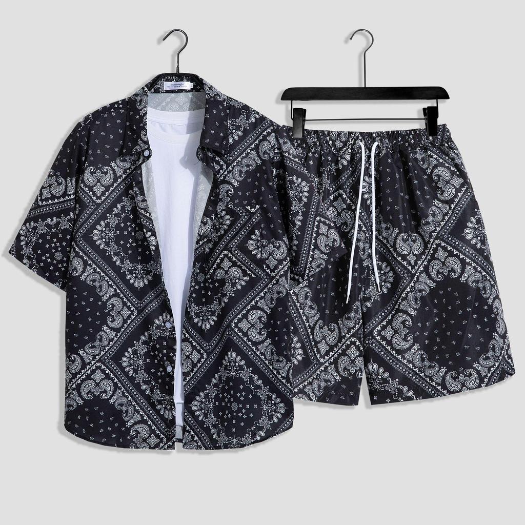 Hawaiian Floral Beach Set: Men's Loose-Fit Plus Size Short Sleeve Shirt & Casual Shorts