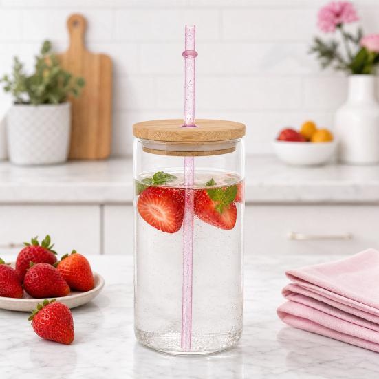 Yousheng 25Pcs Reusable Glitter Straws for Cups, 23cm Food-Grade PP Straw with Fixed Buckle, BPA-free Thickened Drinking Straws