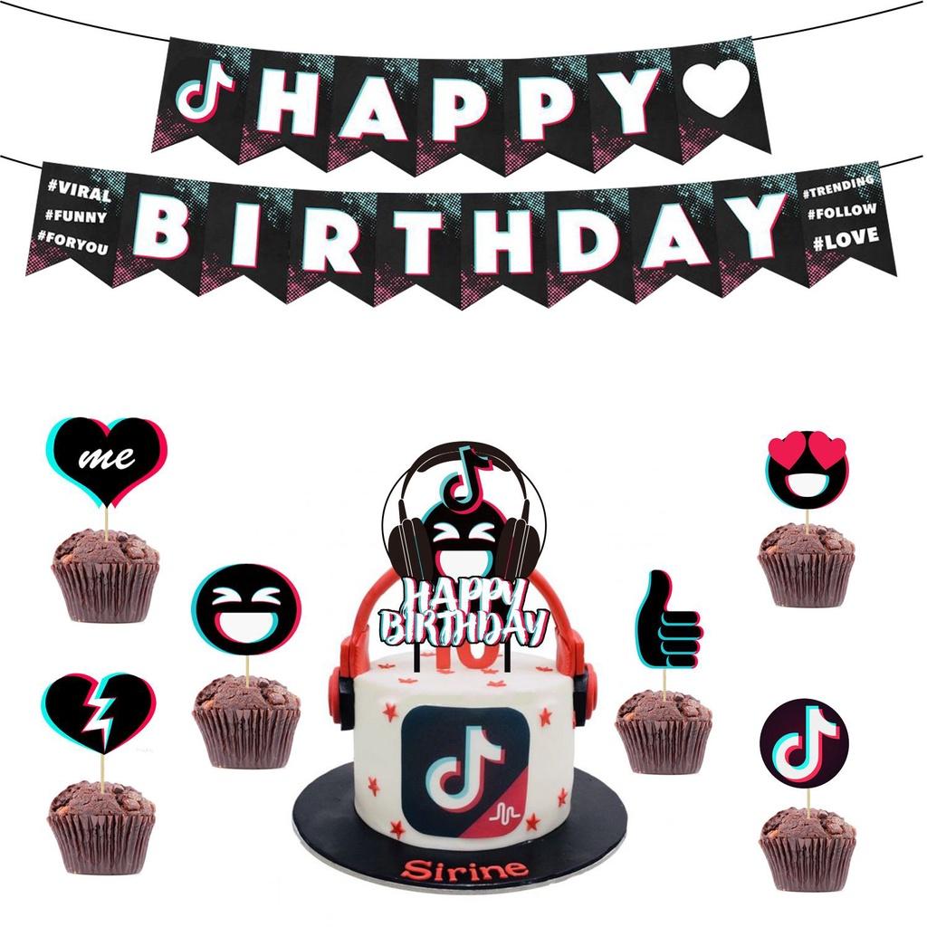 

Тик День рождения Ток Принадлежности для вечеринки Посуда Декор Топпер для кекса Аксессуар Баннер 26PCS Set