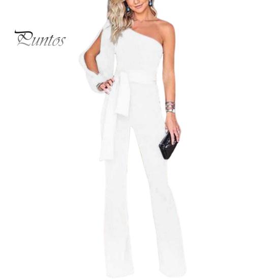 Salopetă de vară, primăvară, pentru femei, cu un umăr, cu o singură mânecă despicată, cu dantelă, talie strânsă, picior lat, culoare pură, stil formal, petrecere, bal, banchet, salopetă lungă