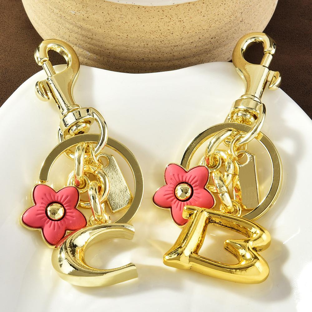 Floral Alphabet Keychain For Women With Metal Electroplating Flower Pendant Gift For Bag Decor